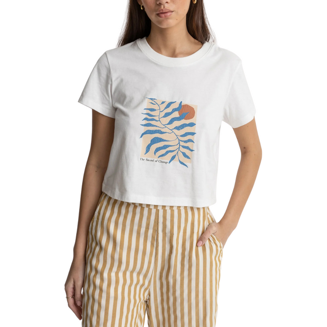 Womens Fern Vintage Crop Crew T-Shirt Vintage Weiß
