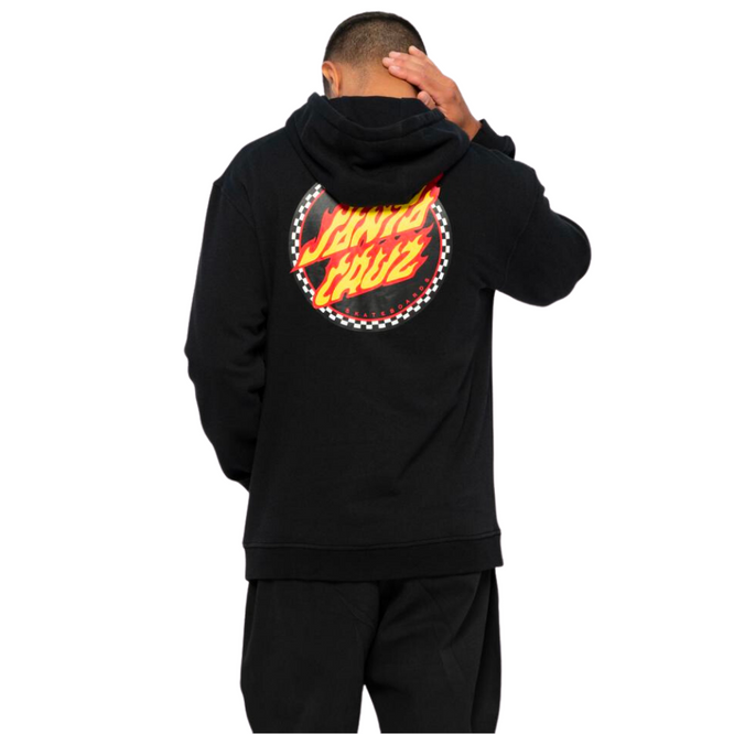 Check Ringed Flamed Dot Hoodie Black