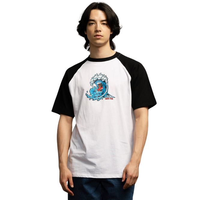 Screaming Wave Front Raglan-T-Shirt Weiß/Schwarz