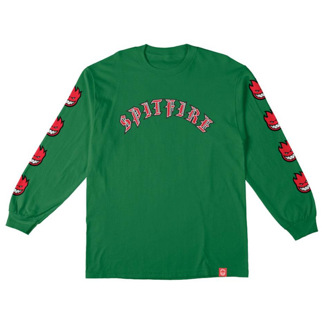 Wheels Old E Bighead Fill Sleeve Long Sleeve Skate T-Shirt - Kelly Grün/Rot/Weiß