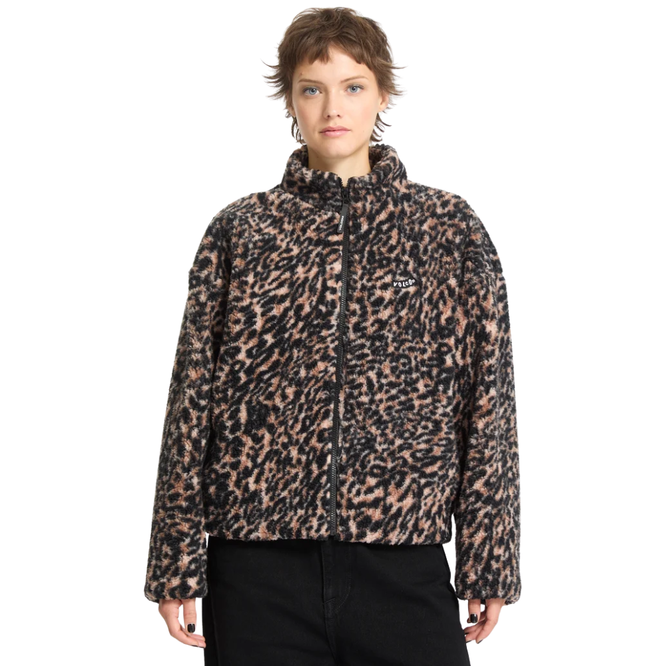 Damen-Fleece „Wylding Out“ mit Sherpa-Futter und Tierprint